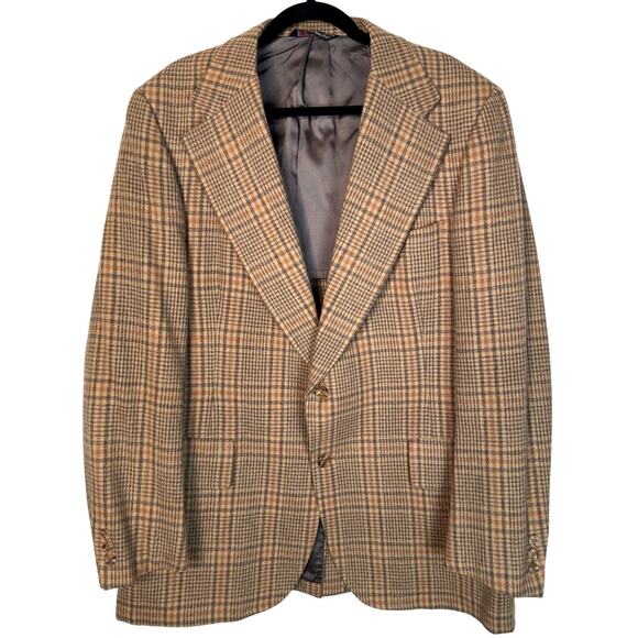 Vintage 70s Austin Reed 44R Wool WIDE LAPEL Plaid Blazer Jacket Gray Brown EUC! - Picture 11 of 11